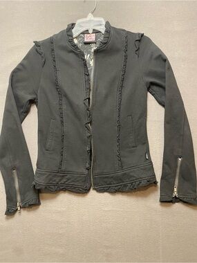 L.A. Kitty Women’s Black Ruffle-Trim Zip Jacket Small